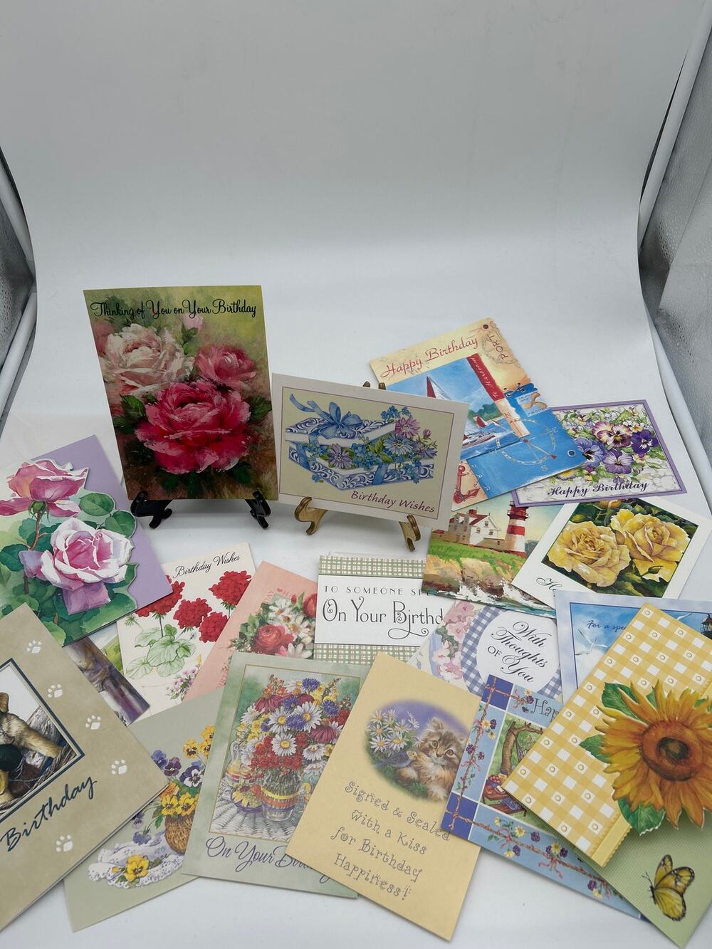 Lot of 20 Unused Happy Birthday Greeting Cards USA Made Floral Lighthouse Mixed